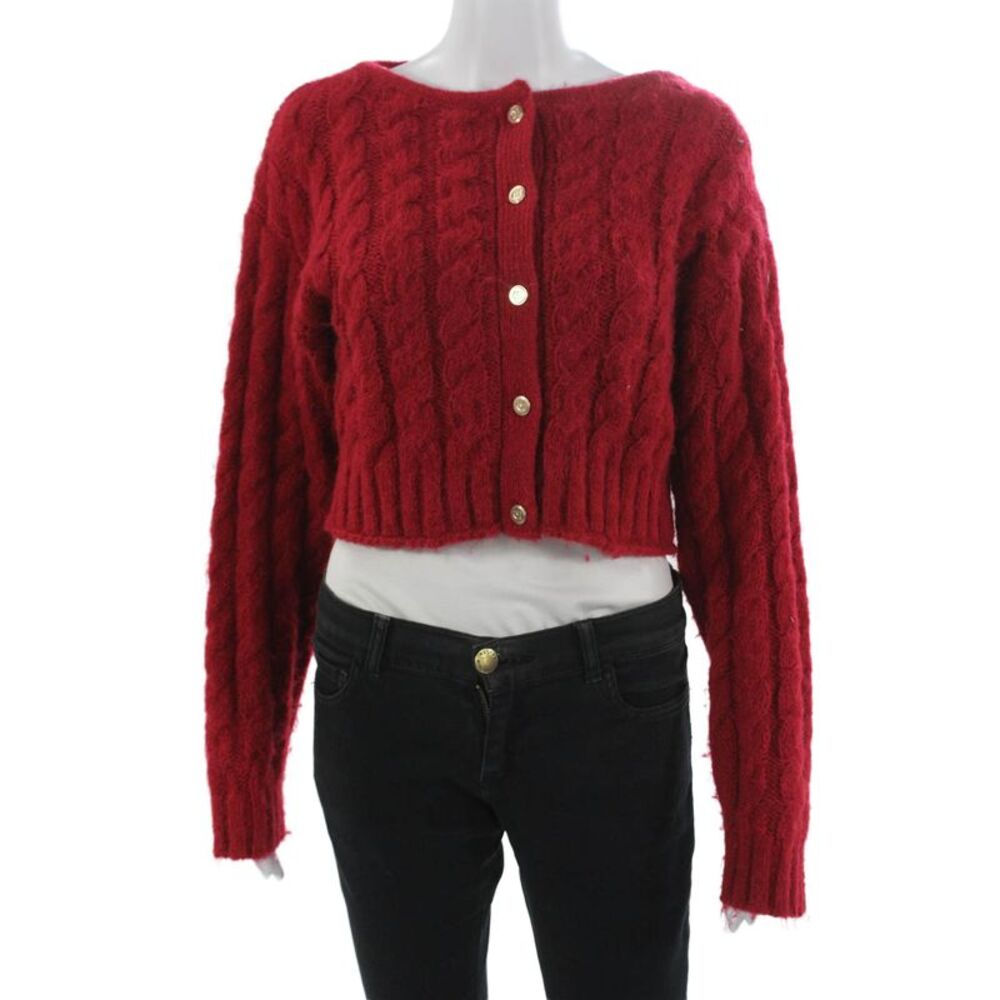 Gaia Women Cardigan Red Boat Neck Long Sleeve Polyester Size S